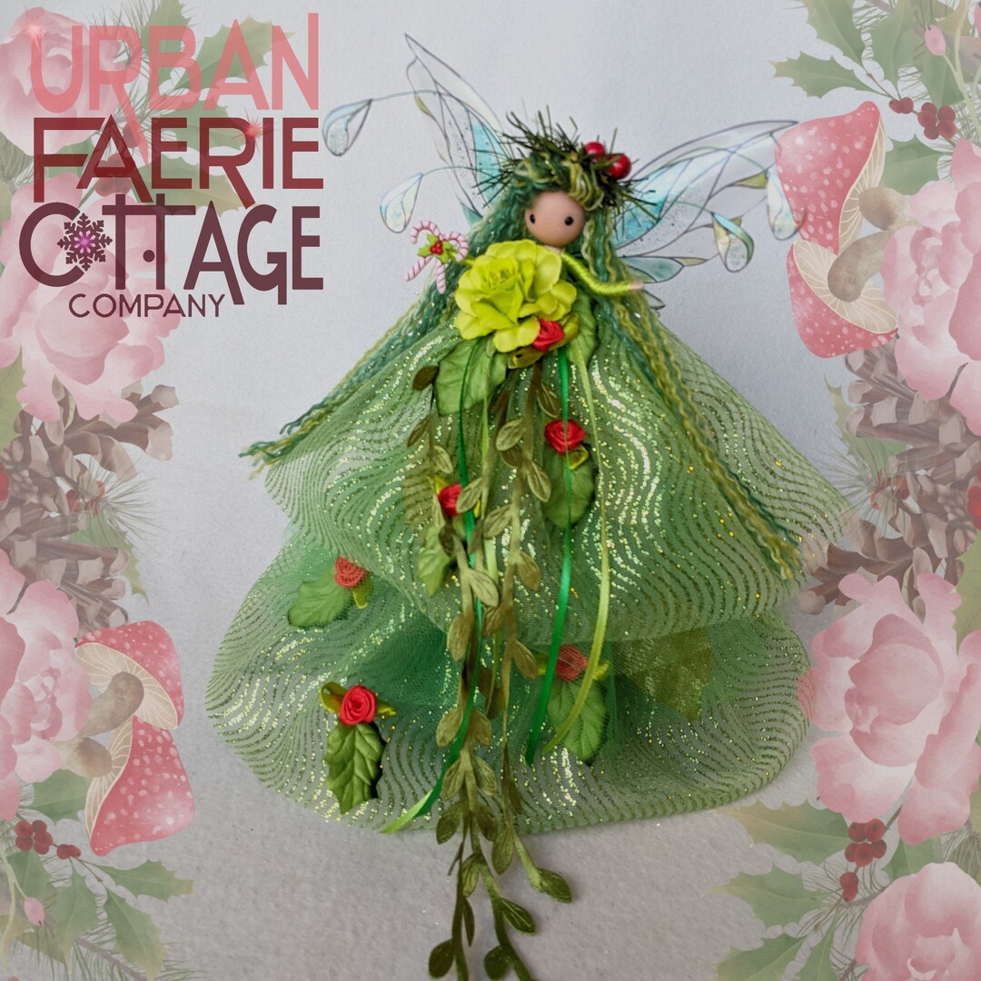 Fairy Tree Topper,pagan Green Handmade Fairy Doll, Gaia Flower Fairy