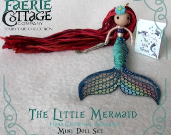 The Little Mermaid doll set, Tiny Mermaid ornament figurine, Hans Christian Andersen Fairytale Mermaid beach decor, ocean lover gift idea