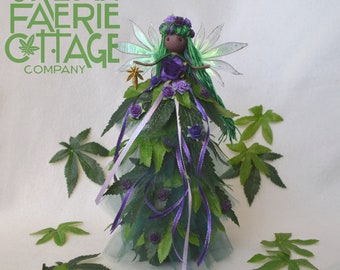 Fairy tree topper, Marijuana Fairy doll, handmade  Weed Fairy doll, Cannabis Faerie ornament, Mary Jane Tree Topper, Pagan Yuletide Decor