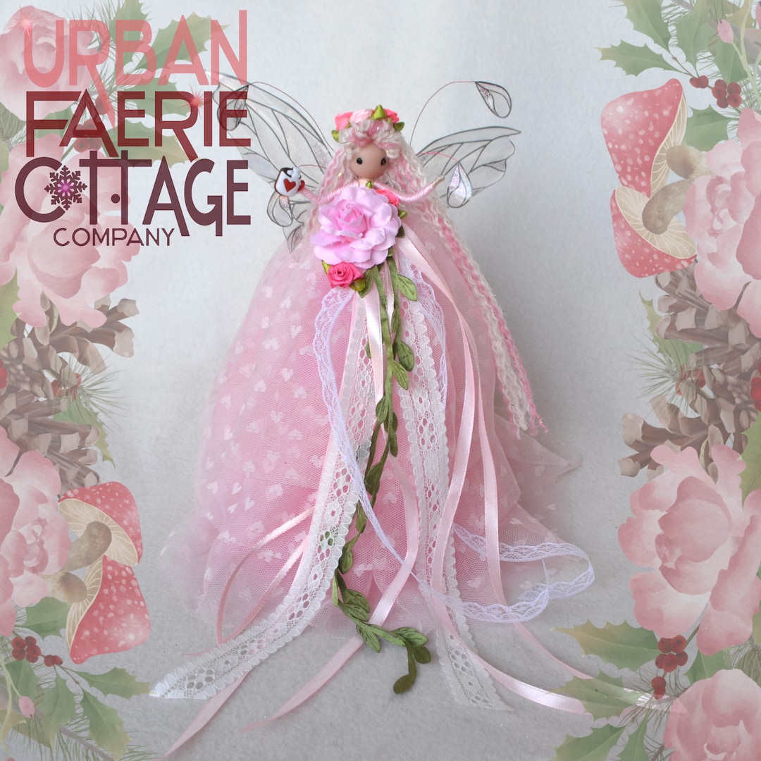 Fairy Tree Topper, Pastel Handmade Fairy Doll, Pink Flower Fairy Ornament, Angel Tree Topper