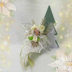 Snow White Poinsettia flower Fairy ornament, Handmade Mini Winter faerie doll, Christmas tree Flower fairy ornament, Yule gift idea