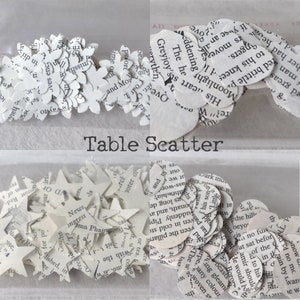 book page confetti, rustic table scatter, table decor, paper shapes, recycled books, scrap booking shapes