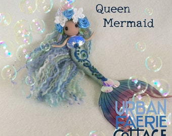 Blue mermaid doll, fairy doll, Queen Mermaid ornament, beach decor, Waldorf inspired,  handmade mermaid doll, ocean lover gift idea