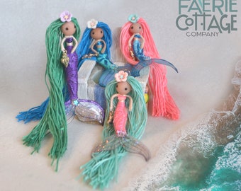 Mermaid fairy art doll, Tiny Mermaid ornament, miniature mermaid doll, Waldorf inspired mermaid figurine, beach decor, ocean lover gift idea