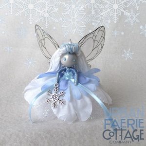 Frost Fairy, Blue Winter fairy doll, Mini flower fairy, handmade Christmas Flower fairy ornament, Waldorf inspired, Yule gift idea