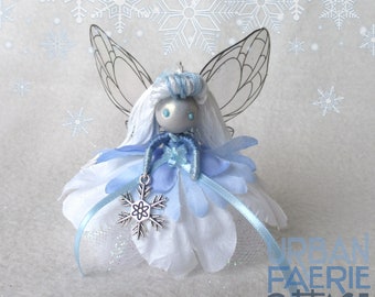Frost Fairy, Blue Winter fairy doll, Mini flower fairy, handmade Christmas Flower fairy ornament, Waldorf inspired, Yule gift idea