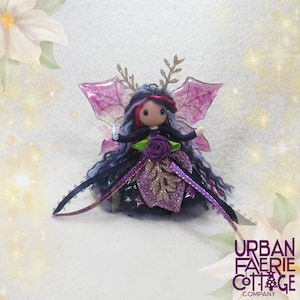 Navy Winter fairy doll, Glittery Purple flower fairy, handmade Christmas Poinsettia fairy ornament, Waldorf inspired, Yule gift idea