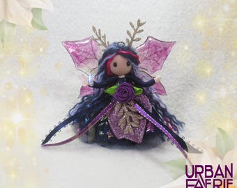 Navy Winter fairy doll, Glittery Purple flower fairy, handmade Christmas Poinsettia fairy ornament, Waldorf inspired, Yule gift idea