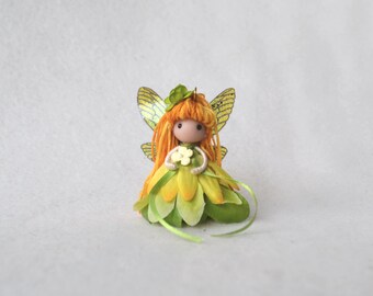 Magical Fairy Doll, Mini Yellow Flower Fairy, Handmade Bendy Doll
