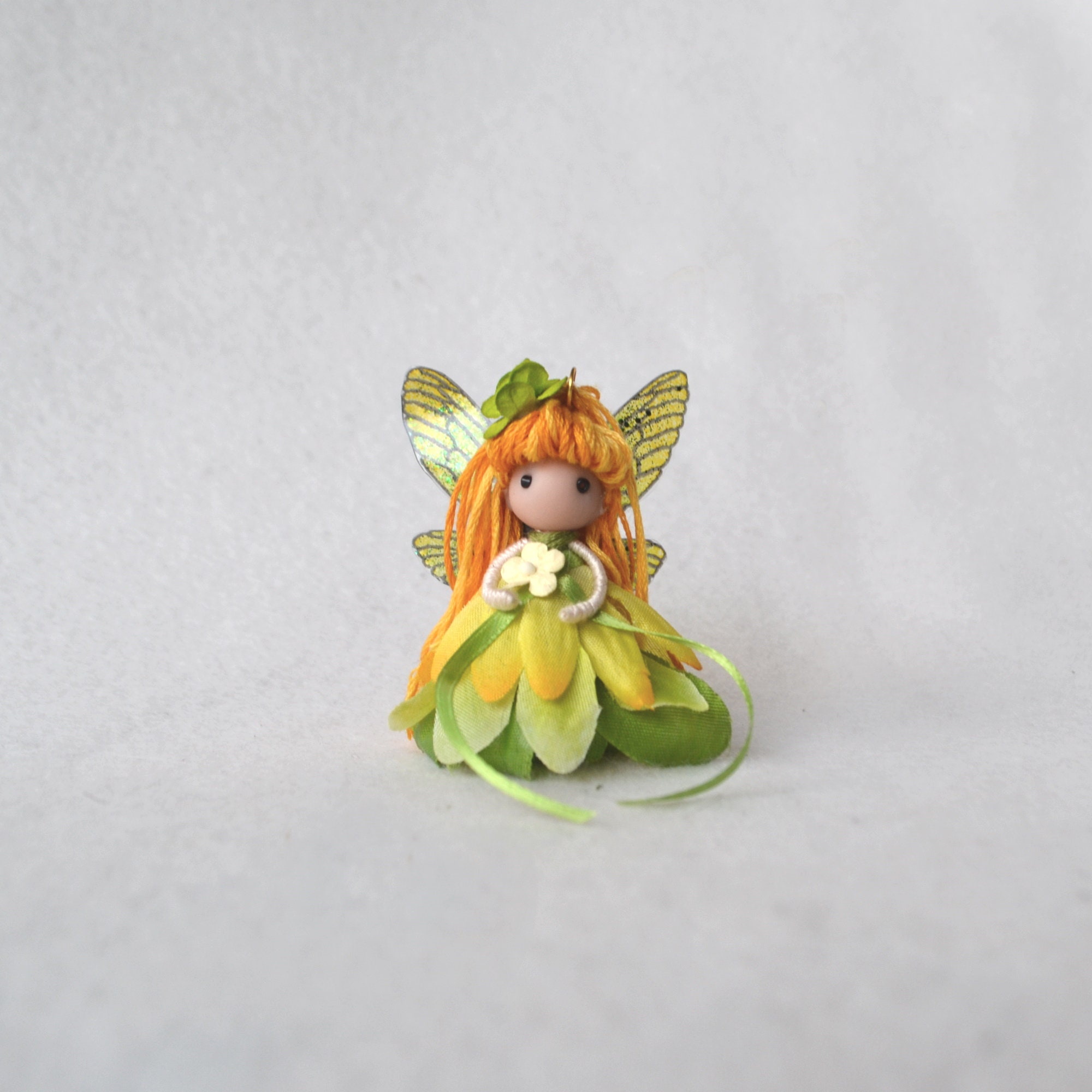 Magical Fairy Doll, Mini Yellow Flower Fairy, Handmade Bendy Doll