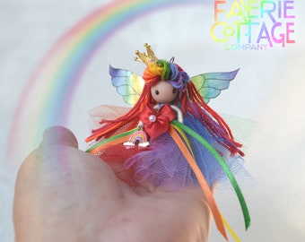 fairy doll, mini rainbow flower fairy, handmade doll, Flower fairy ornament, Waldorf inspired, bendy doll, Rainbow pocket fairy gift