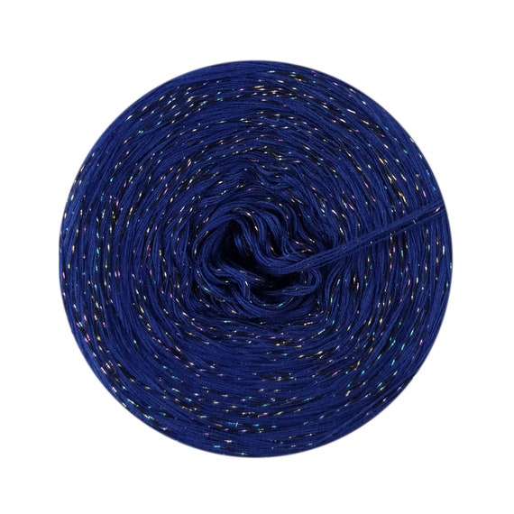 Navy Blue Yarn Cake with Glitter, Yarn with Multicolor Metallic Thread, Yarn for Knitting and Crochet