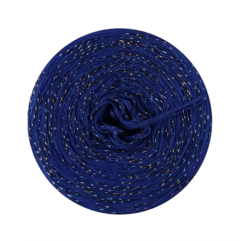 May include: A ball of dark blue yarn with iridescent glitter threads.