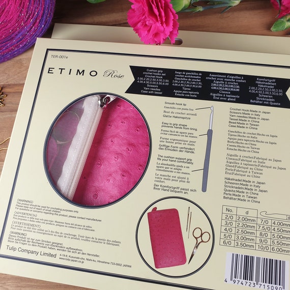 Tulip Etimo Rose Crochet Hooks Set in Case With Scissors and Yarn Needles,  Perfect Gift for Crocheters, 2.00mm 6.00mm, 2/0 10/0 