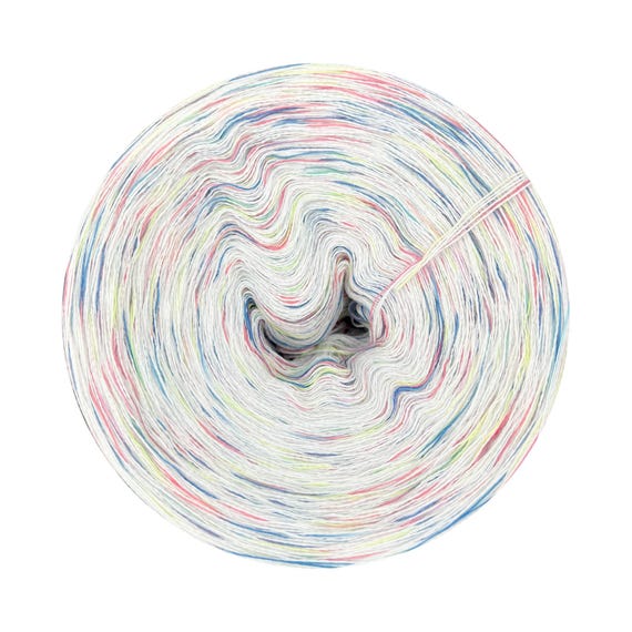 Natural White Yarn Cake with Rainbow Yarn, Yarn with Multicolor Cotton strand, Maaya Thila 364+, Yarn for Knitting and Crochet