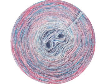 May include: A skein of yarn in a gradient of pink, blue, and white with silver glitter threads.