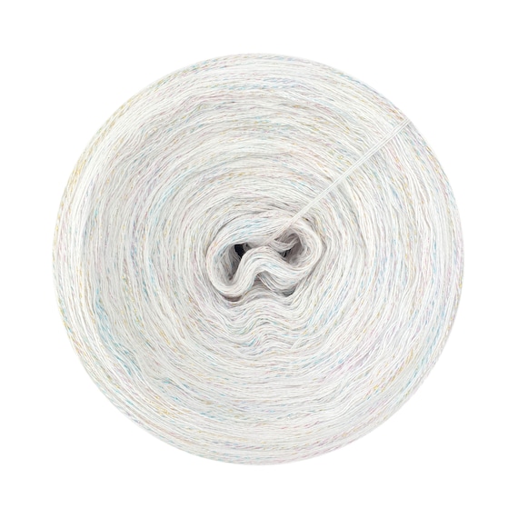 Natural White Yarn Cake with Glitter, Yarn with Multicolor Metallic Thread, Yarn for Knitting and Crochet