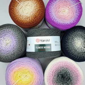 Flowers Merino YarnArt, Gradient Yarn Cakes, 25% Wool, Acrylic, Ombre Yarn for Crochet and Knitting