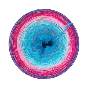 Ombre Yarn Cake with fantasy yarn, 100% cotton, Los Roques 377 + mottled yarn, Gradient Yarn Cake, skein for knitting and crochet