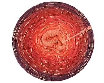 Gradient Yarn Cake with Golden Glitter, Bloom, 38+, Ombre Yarn with Metallic Golden Thread