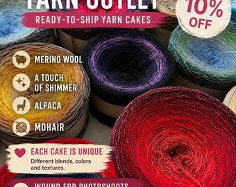 OUTLET – Gradient Yarn Cakes, ready to ship, Merino, Cotton, Viscose with nubs and metallic threads