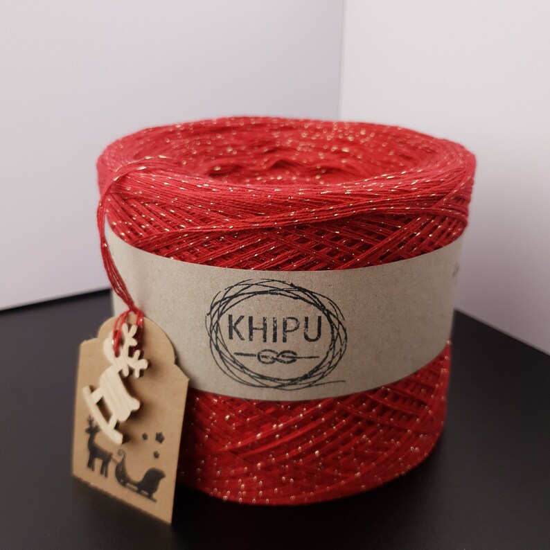 Red Yarn Cake With Golden Glitter Yarn With Golden Metallic Etsy