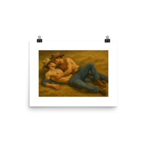 Gay Cowboy Kiss Art Print: Romantic Western LGBTQ+ Wall Decor