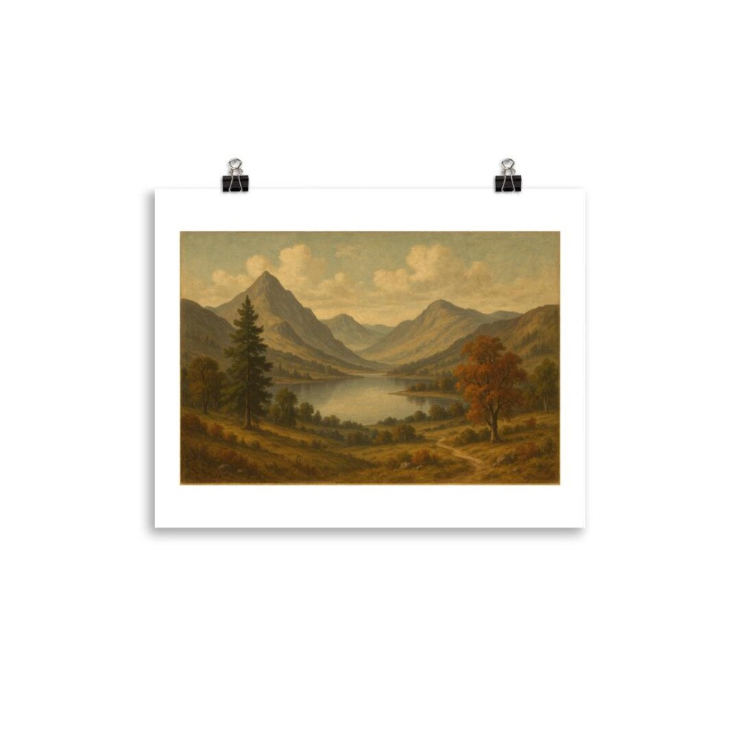 Vintage Mountain Landscape Art Print: Classic Lake Valley Scene - Etsy