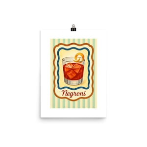 Negroni Cocktail Print – Poster im Vintage-Stil | Retro Bar Wandkunst | Für Küche oder Wohnzimmer
