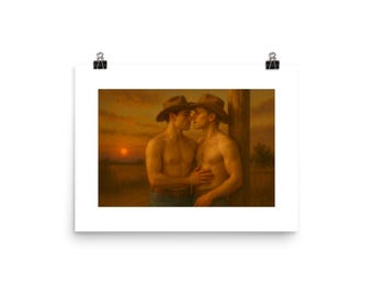 Gay Cowboy Art Print: Romantic Sunset LGBTQ+ Western Decor