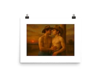 Gay Cowboy Art Print: Romantic Sunset LGBTQ+ Western Decor