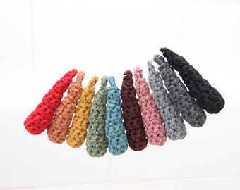 Cordón para lámpara con forma de lágrima, diseño silencioso de ganchillo, color verde azulado y eucalipto, cordón de algodón reciclado suave, tirador silencioso.