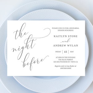 The Night Before Rehearsal Dinner Invitation, Elegant Simple Modern, 100% Editable, Instant Download Emelia image 1