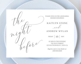 The Night Before Rehearsal Dinner Invitation, Elegant Simple Modern, 100% Editable, Instant Download - Emelia
