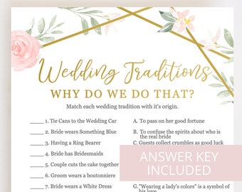 Orelia - Wedding Traditions Bridal Shower Games Printable, Wedding Shower Games, Blush Pink Geometric, Editable Template Instant Download