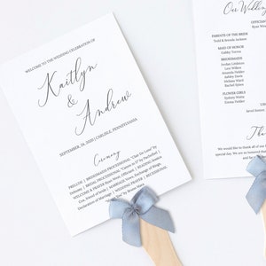 Emelia - Wedding Program Fan, Wedding Program Template, Modern Minimalist, Fan or Flat Wedding Ceremony Program, 100% Editable