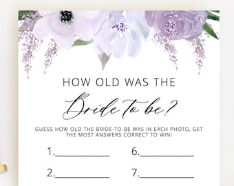 How Old Was the Bride, Bridal Shower Games Printable, Lavender Guess the Age of the Bride, Editable Template Instant Download - Lillian