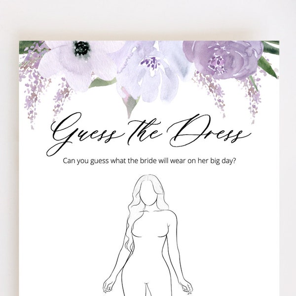 Guess the Dress, Bridal Shower Games Printable, Purple Floral Lavender, Wedding Shower Games, Editable Template Instant Download - Lillian