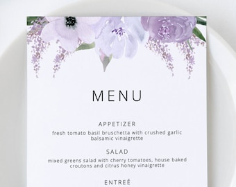 Lavender Wedding Menu Purple Menu Template Greenery Wedding Menu Printable 4x9 Rustic Wedding Menu Printable Wedding Menu Template