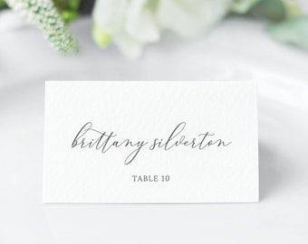 Elegant Script Wedding Place Card Template, Wedding Name Card, Printable Escort Card, 100% Editable, Instant Download - Emelia