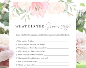 Alena - What Did the Groom Say Bridal Shower Games Printable Wedding Games Bridal Game Editable Template Instant Download