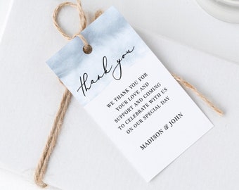 Cece - Watercolor Wedding Favor Tag Template, Dusty Blue Wedding Thank You Tags, Bridal Shower Favor Tag, Editable, Instant Download