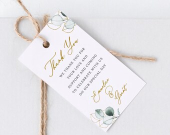 Lola - Wedding Favor Tag Template, Greenery and Gold Wedding Thank You Tags, Eucalyptus Bridal Shower Favor Tag, Instant Download