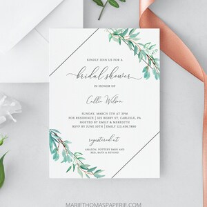 Laurelle Bridal Shower Invitation, Eucalyptus Geometric Greenery, Bridal Shower Invite, 100% Editable, Instant Download image 2