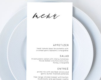 Eva - Wedding Menu Template, Simple Modern Wedding Menu Card, Script Wedding Menu Printable, 5x7 and 4x9, Editable Instant Download