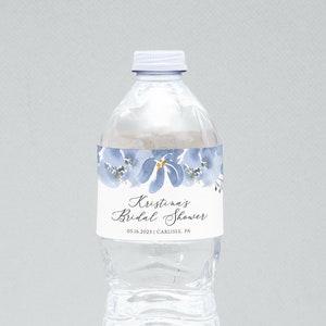 Water Bottle Labels Template, Bridal Shower Water Bottle Label, Dusty Blue Floral, Wedding Water Bottle Label, Instant Download - Alya