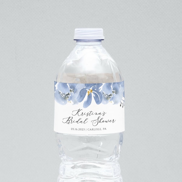 Water Bottle Labels Template, Bridal Shower Water Bottle Label, Dusty Blue Floral, Wedding Water Bottle Label, Instant Download - Alya