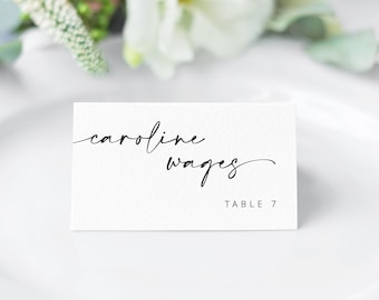 Minimalist Script Wedding Place Card Template, Wedding Name Card, Printable Escort Card, 100% Editable Text, Instant Download - Myla