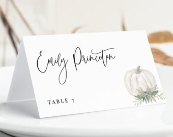 Pumpkin Wedding Place Card Template, Thanksgiving Name Card, Printable Place Card, 100% Editable, Instant Download - Whitley
