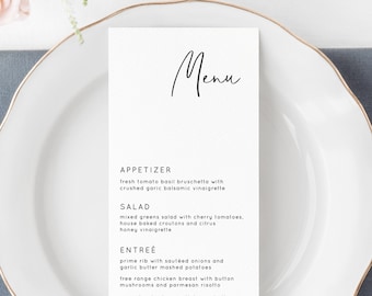 Lillie - Wedding Menu Template, Modern Minimalist Wedding Menu Card, Wedding Menu Printable, 5x7 and 4x9, Editable Instant Download